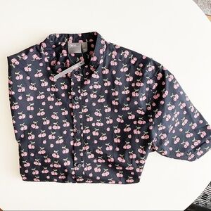 ASOS Slim Fit Cherry Print Shirt Grandad Collar Black Large Tall New